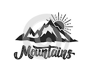 Mountain camp emblem template. Design element for logo, label, emblem, sign.