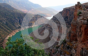 Mountain canyon and Botan River at sunset in a national park near the city of Siirt in Turkey