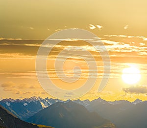 mountain chain at the dramatic sunset