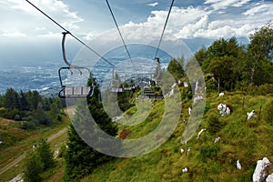 Mountain chairlift in Nevegal, Italy
