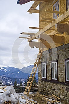 Mountain chalet in construction