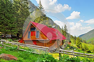 Mountain chalet with solar panels