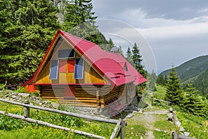 Mountain chalet with solar panels