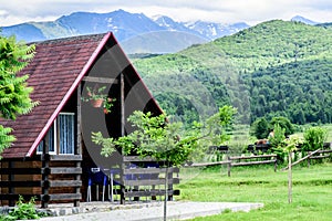 Mountain chalet. summer landscape. Carpathian mountains