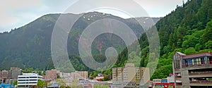 Mountain and city a view from Juneau downtown Alaska