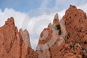 Mountain climber rock climbing at garden of the gods colorado springs rocky mountains