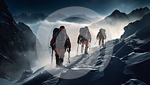 Mountain climbers conquer adversity, reaching new heights generated by AI