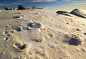 Mountain climbers near the summit.