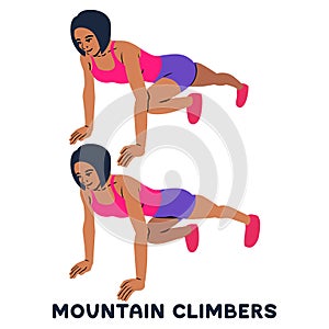 Mountain climbers. Sport exersice. Silhouettes of woman doing exercise. Workout, training photo