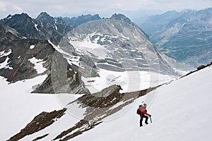 Mountain climbing on glacier