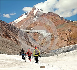 Mountain climbing on a glacier of Mount Kazbek