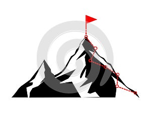Mountain climbing route. Business journey path in progress to success. vector