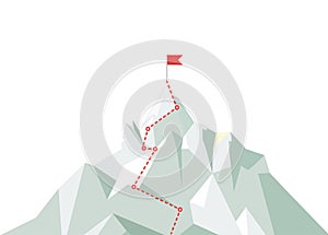 Mountain climbing route to peak. Business journey path in progress to peak of success. Climbing road to top. Vector