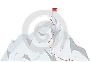 Mountain climbing route to peak. Business journey path to success. Vector illustration in flat style.