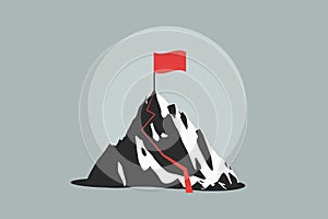 Mountain climbing route to peak in flat style. Business journey path in progress to success vector illustration. Mountain peak,