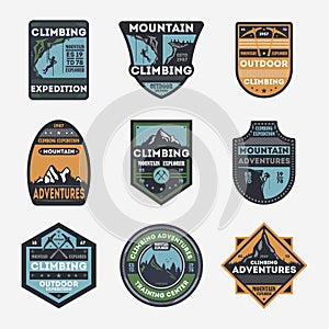 Mountain climbing vintage isolated label set