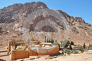 Mountain cloister landscape. Saint Catherine's Monastery in Sinai Peninsula, Egypt.