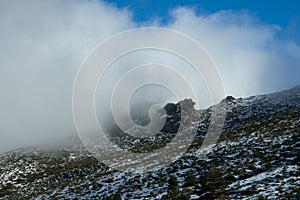 Mountain with clouds and snow