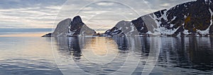 Mountain coast in the west of the Spitsbergenof the Spitsbergen archipelago panorama