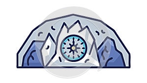 Mountain with Compass, Adventure, Exploration Direction Icon, vector design Generative AI