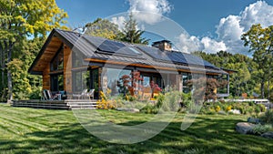 Mountain Cottage: Rustic Charm Meets Sustainability & Solar Roof, generative ai