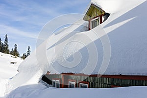 Mountain Cottage Covered with Snow