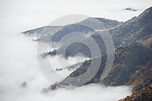 Mountain covered by clouds