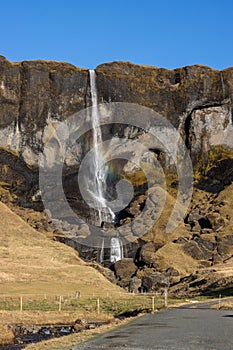 Waterfall with a rainbow Foss a Sidu, south Iceland