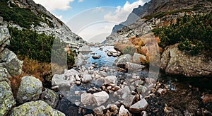 Horský potok vo Vysokých Tatrách panoramatický výhľad