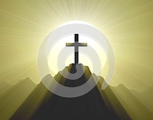 Mountain top cross holy light halo