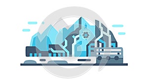 Mountain Data Center, Cold Storage Cloud Computing Infrastructure, vector design Generative AI