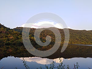 Mountain and the deep blue lake