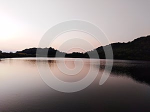 Mountain and the deep blue lake