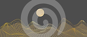 Mountain desert with golden line art print. Abstract mountain contemporary aesthetic backgrounds landscapes