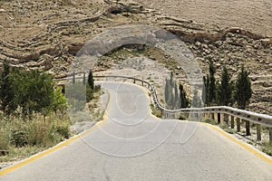 Mountain road through the mountains in early spring in Jordan