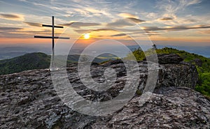 Mountain dramatic sunset panorama in peak Buchlov, Vtacnik