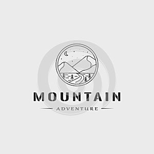mountain emblem line art logo simple vector illustration template icon graphic badge design