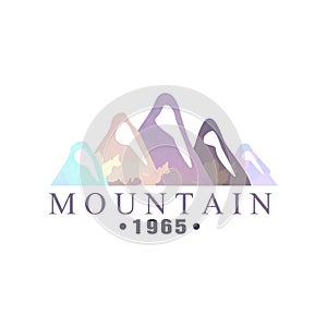 Mountain, estd 1965 logo, tourism, hiking and outdoor adventures emblem, retro wilderness badge vector Illustration