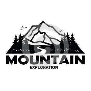 Mountain Explorer Adventure Badge Vector Template Black and White Design