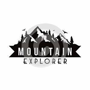 Mountain Explorer Adventure Black And White Badge Template Vector