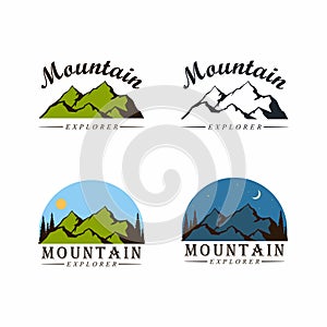 Mountain Explorer Adventure Logo, Sign, Badge Flat Vector Design Set