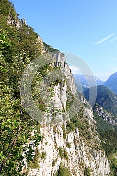 Mountain face with via ferrata Amicizia near Riva del Garda
