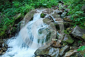 Falling Mountain river over stone