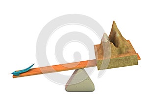 A mountain with a feather on the seesaw,3D illustration.