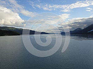 Mountain Filled horizon on the pacific ocean. Inside passage Alaska