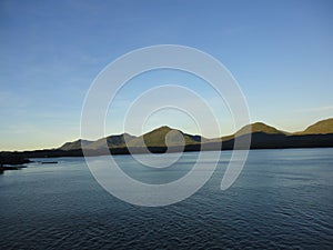 Mountain Filled horizon on the pacific ocean. Inside passage Alaska