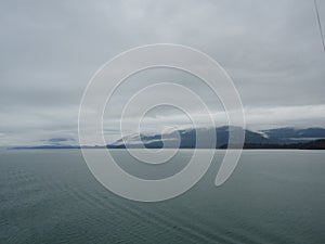 Mountain Filled horizon on the pacific ocean. Inside passage Alaska