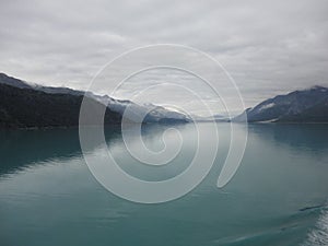 Mountain Filled horizon on the pacific ocean. Inside passage Alaska