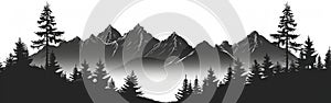 Mountain & Fir Tree Silhouette Camping Adventure Logo Illustration on White Background - Wilderness Escape Vector