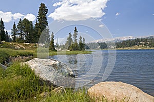 Mountain fishing lake pond rocky Beartooth mountains photo